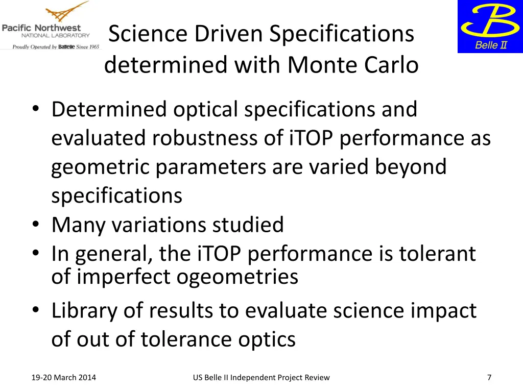 science driven specifications determined with