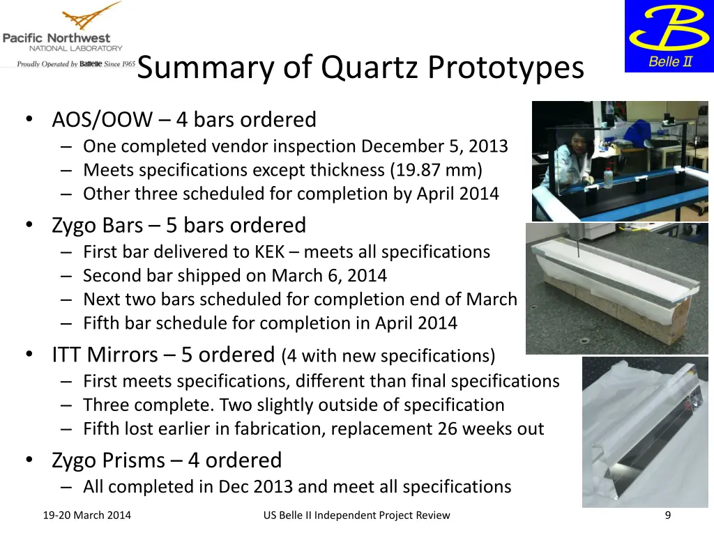 summary of quartz prototypes