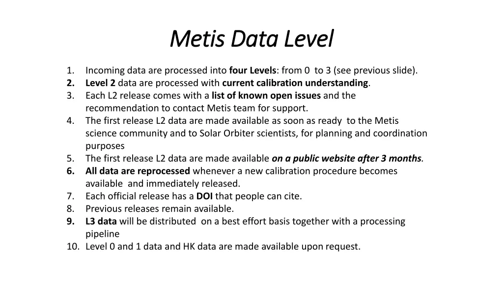 metis data level metis data level