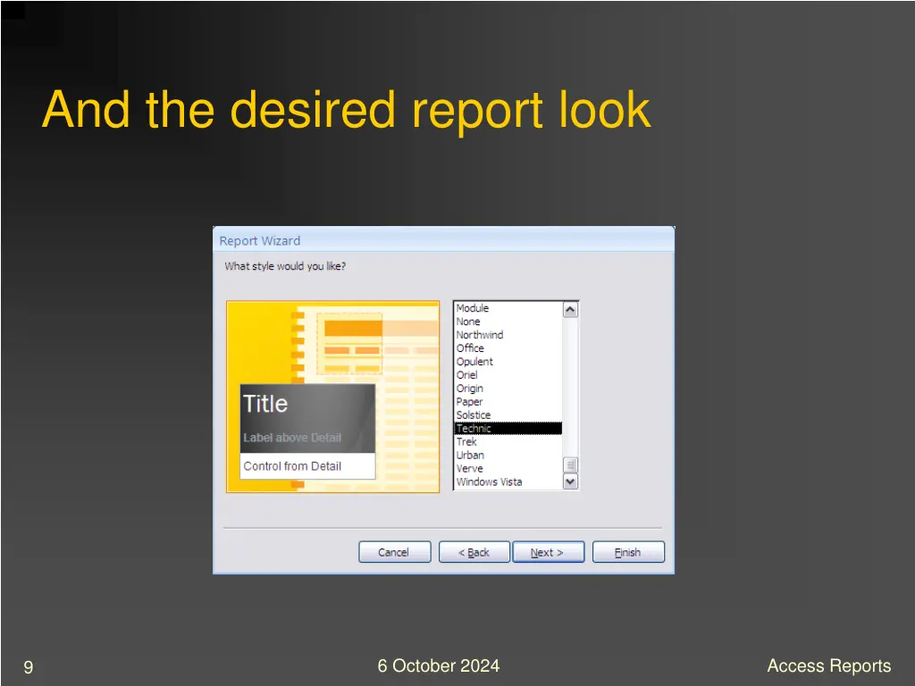 and the desired report look