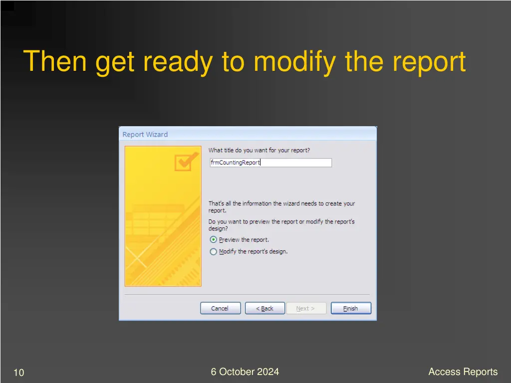 then get ready to modify the report