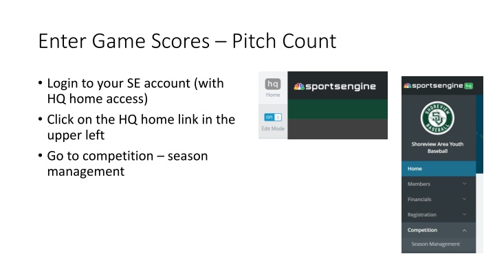 enter game scores pitch count