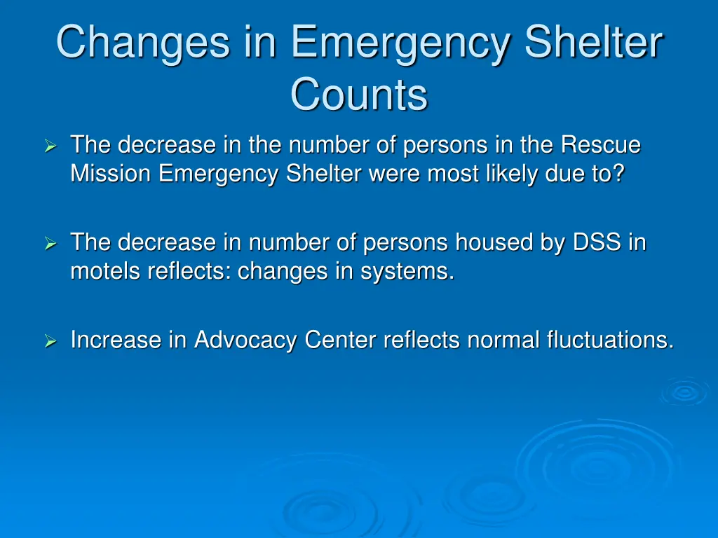 changes in emergency shelter counts