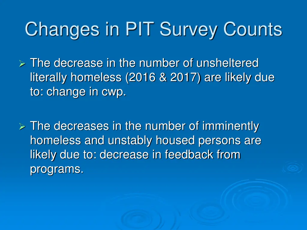 changes in pit survey counts