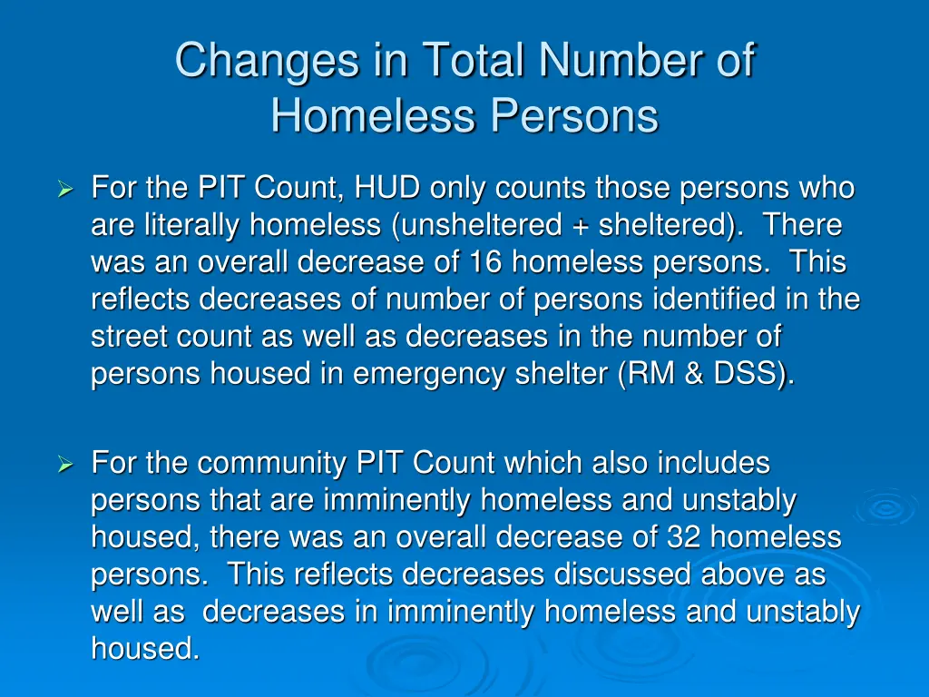 changes in total number of homeless persons