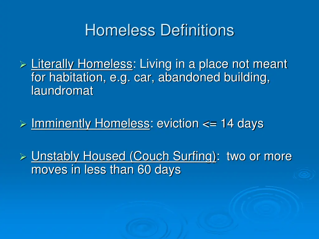 homeless definitions