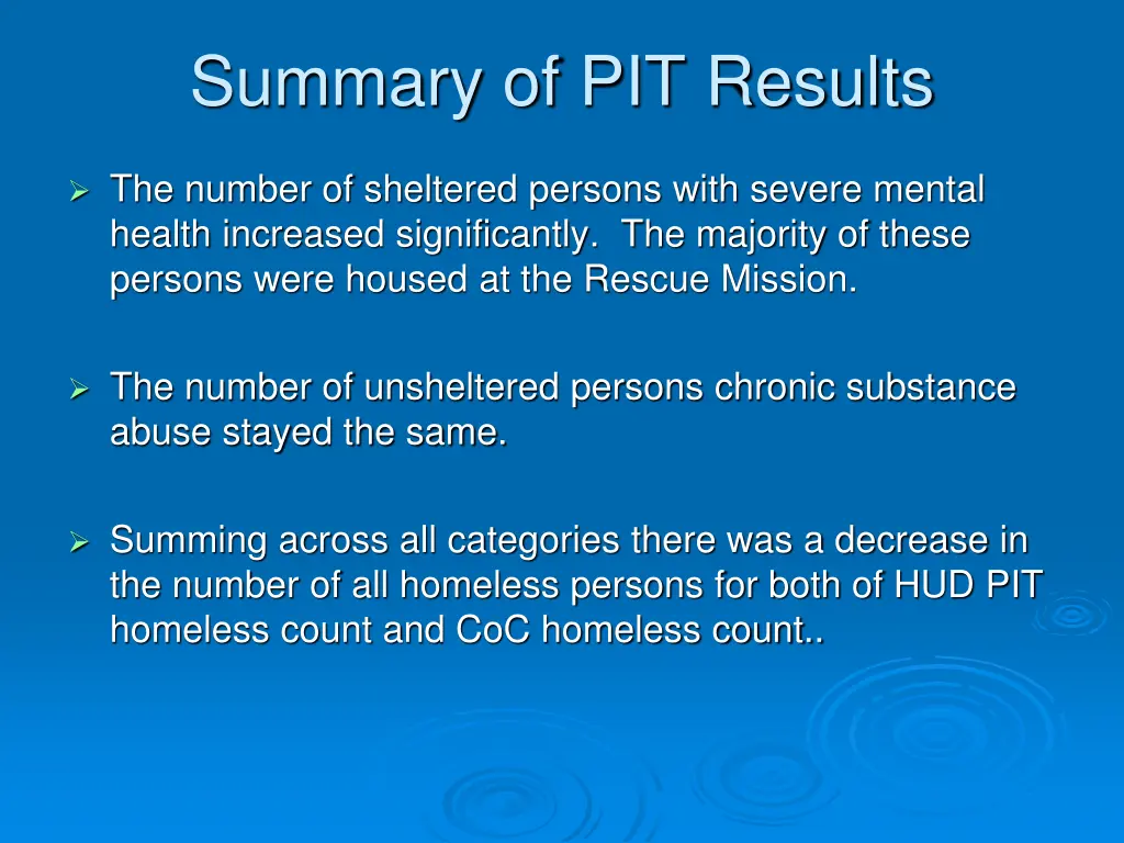 summary of pit results 1