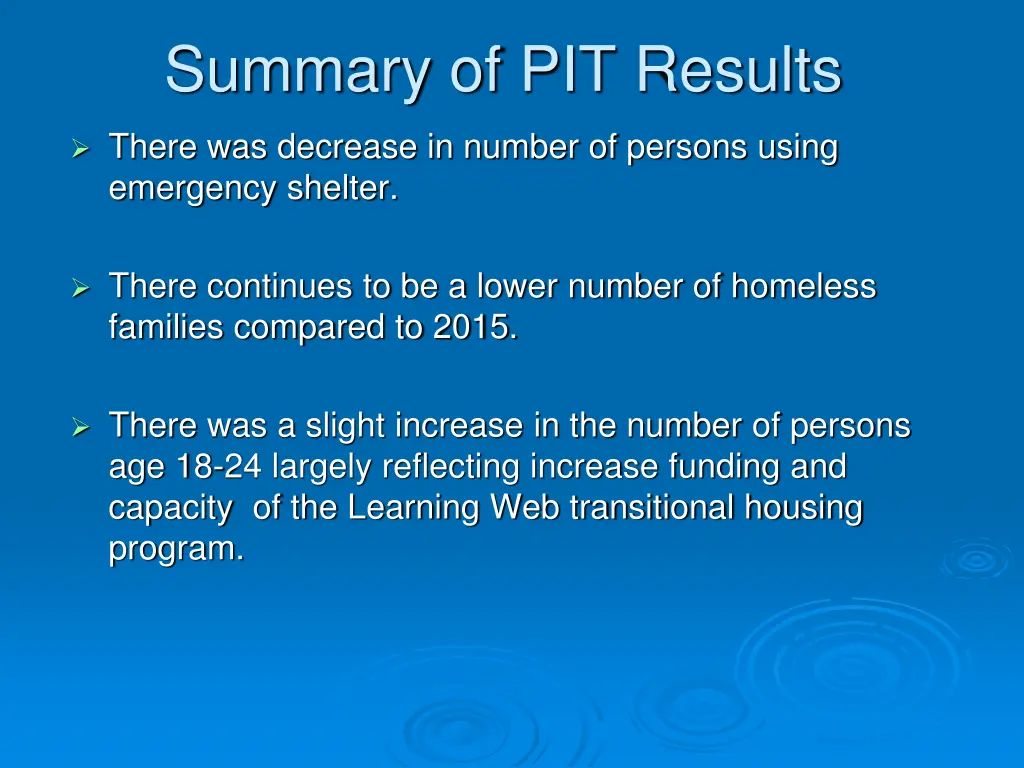 summary of pit results