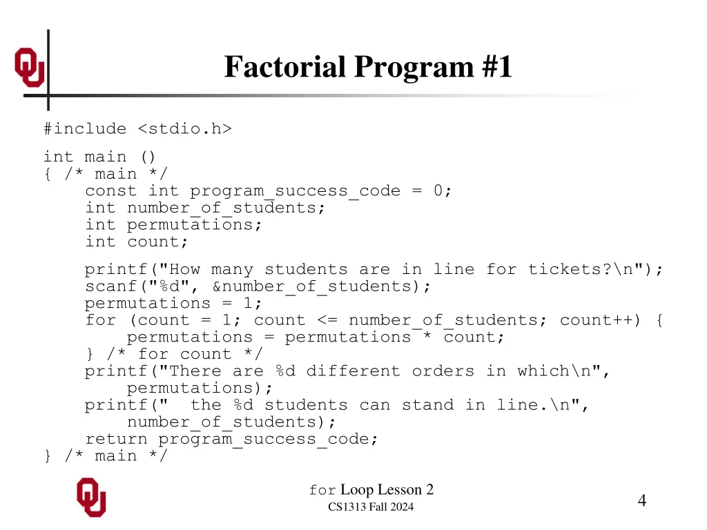 factorial program 1