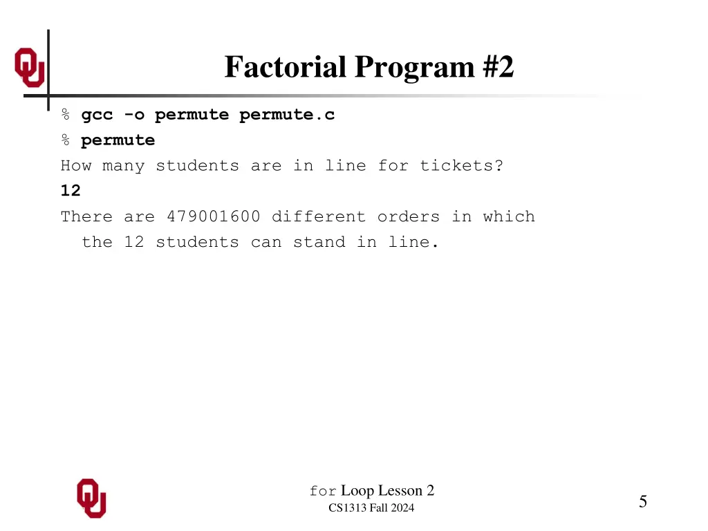 factorial program 2