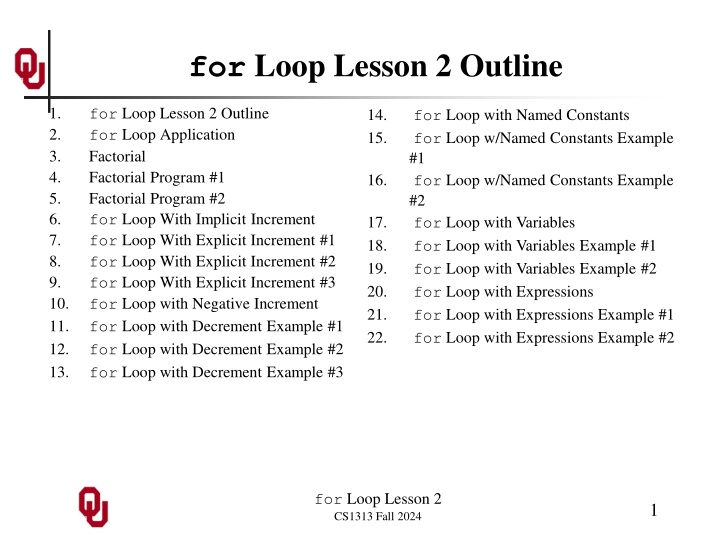 for loop lesson 2 outline