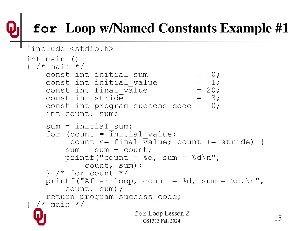 for loop w named constants example 1