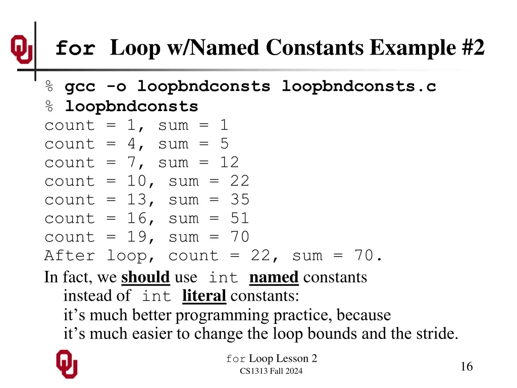 for loop w named constants example 2