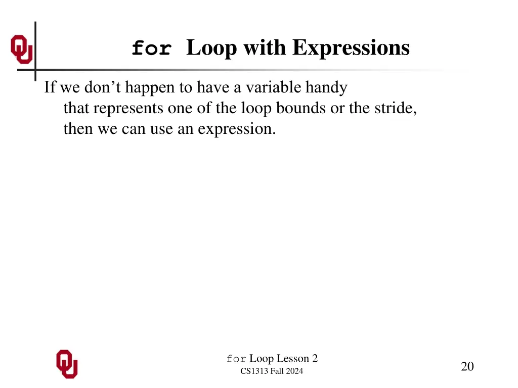 for loop with expressions