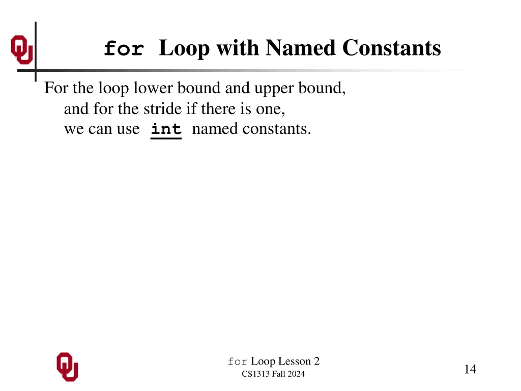 for loop with named constants