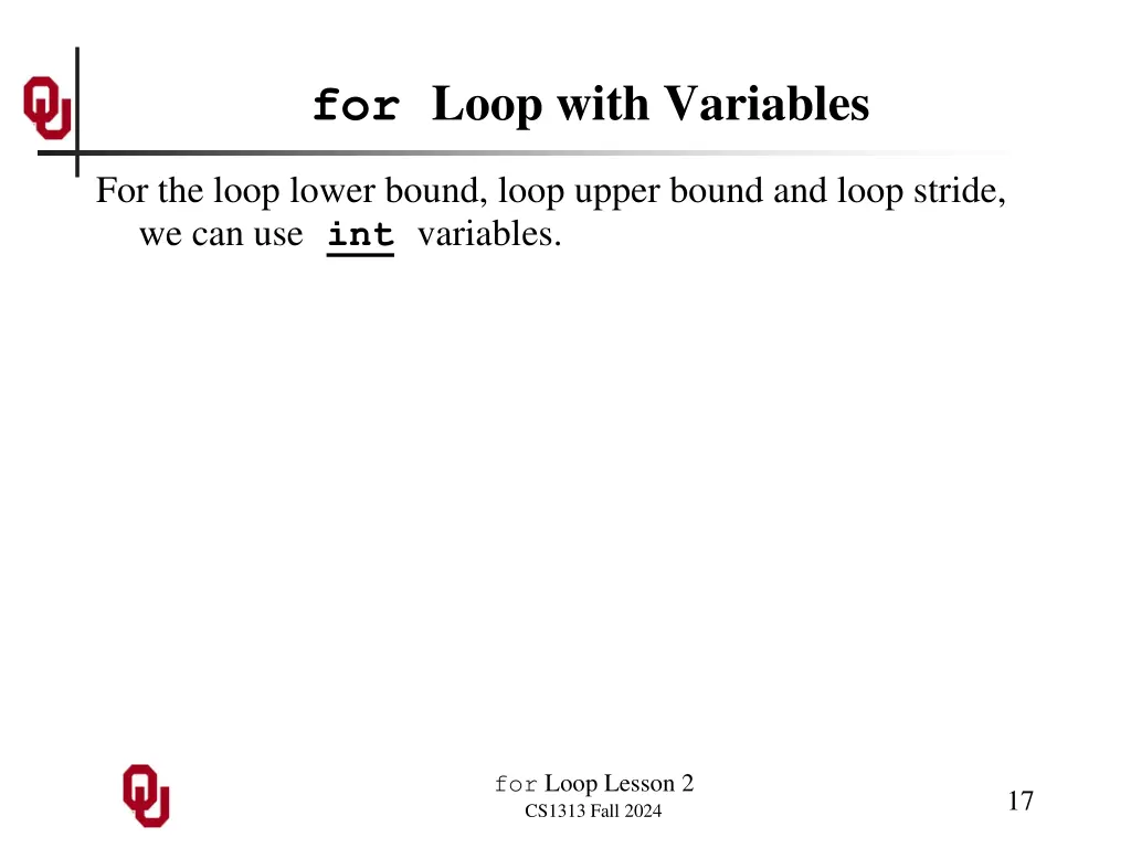 for loop with variables