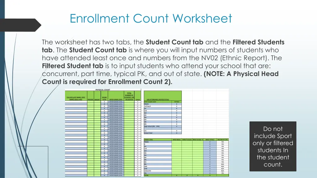 enrollment count worksheet