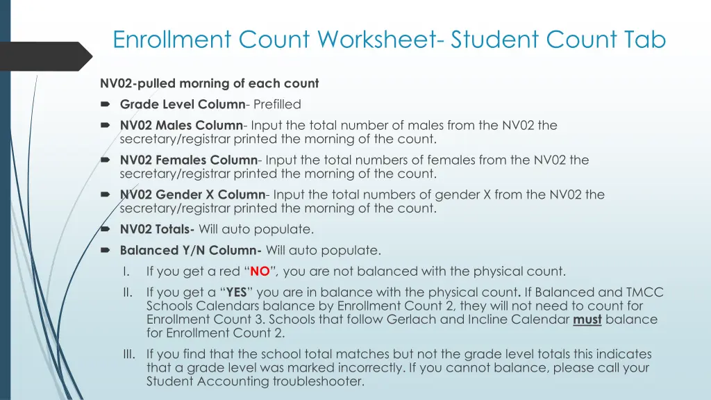 enrollment count worksheet student count tab 1