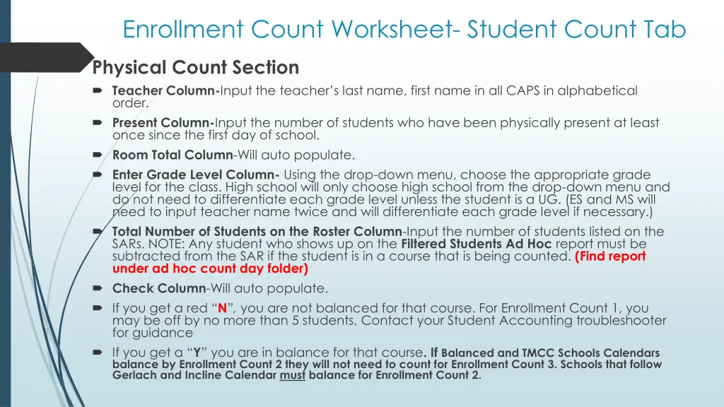 enrollment count worksheet student count tab