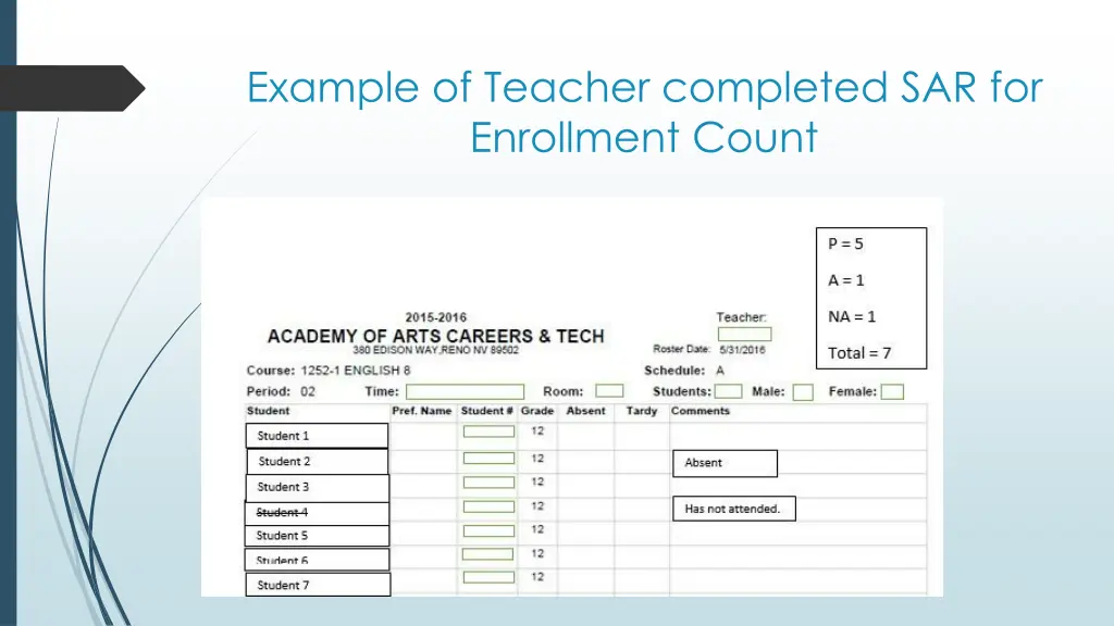 example of teacher completed sar for enrollment