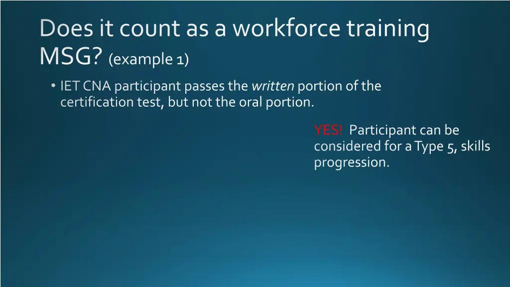 does it count as a workforce training msg example