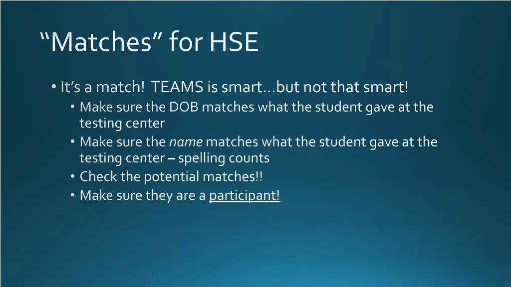 matches for hse