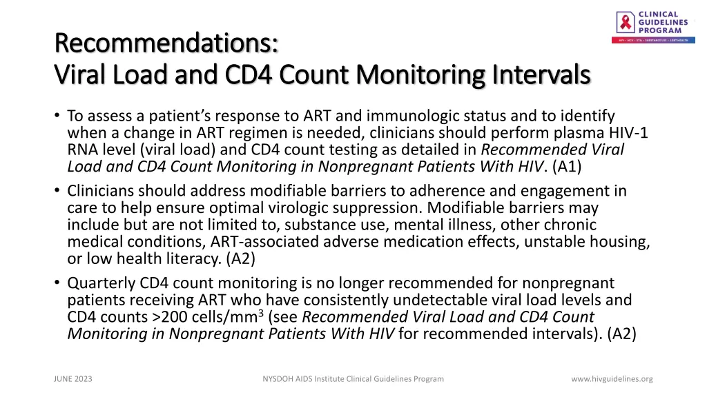 recommendations recommendations viral load