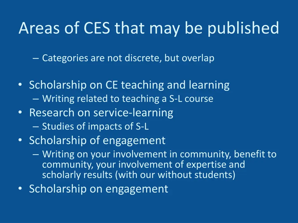 areas of ces that may be published