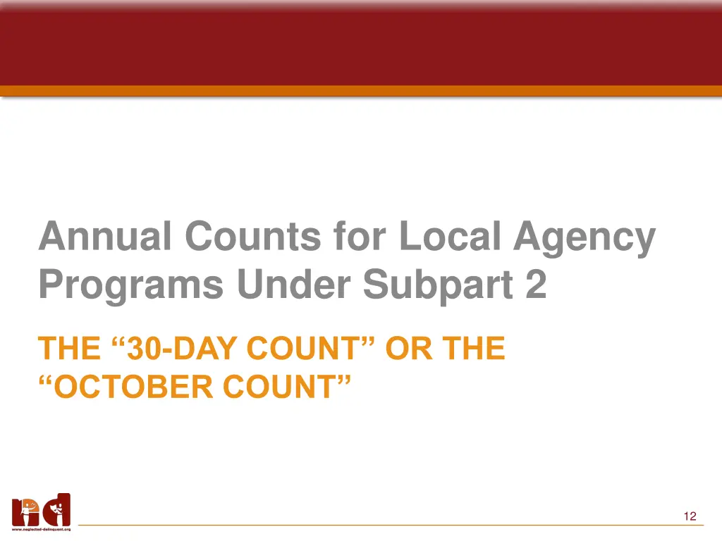 annual counts for local agency programs under