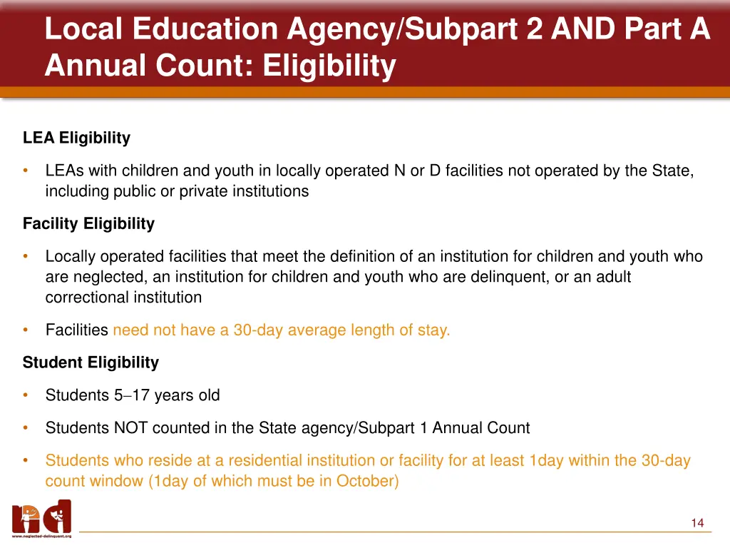 local education agency subpart 2 and part