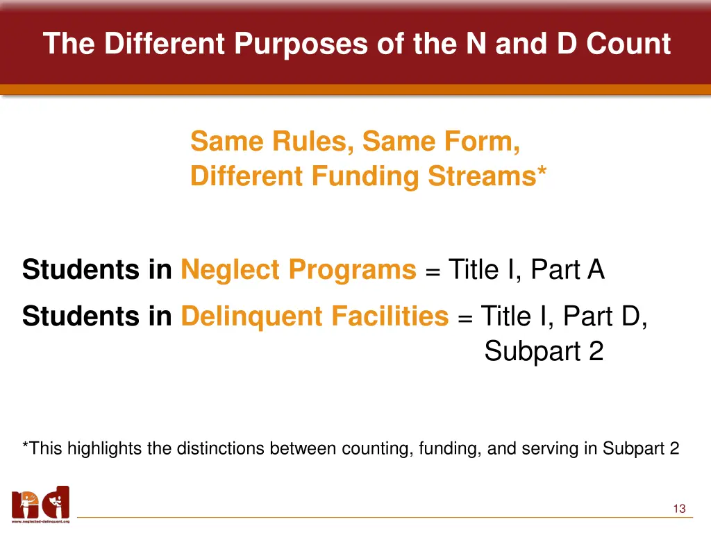 the different purposes of the n and d count