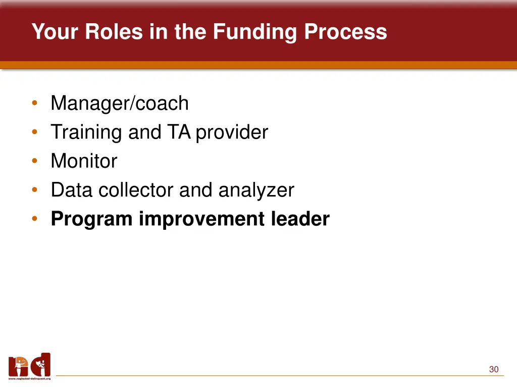 your roles in the funding process