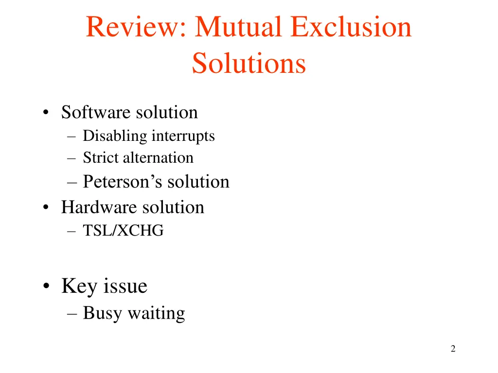 review mutual exclusion solutions