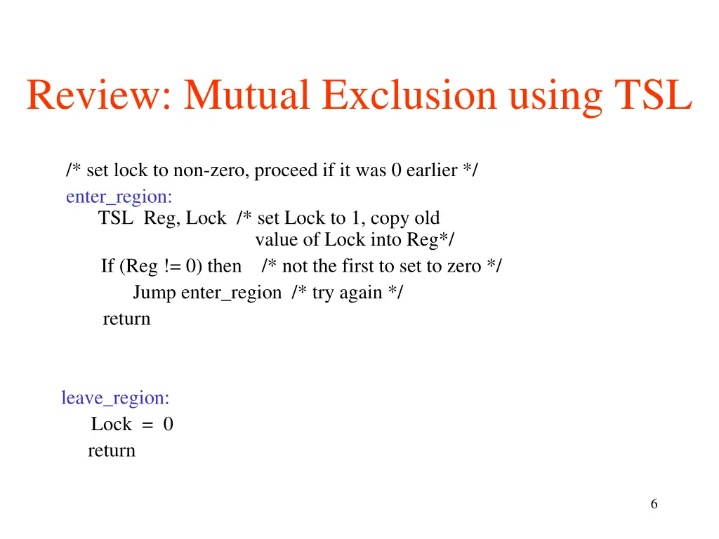 review mutual exclusion using tsl