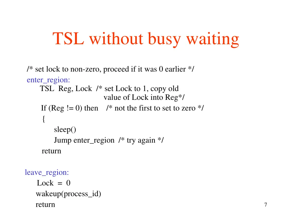 tsl without busy waiting