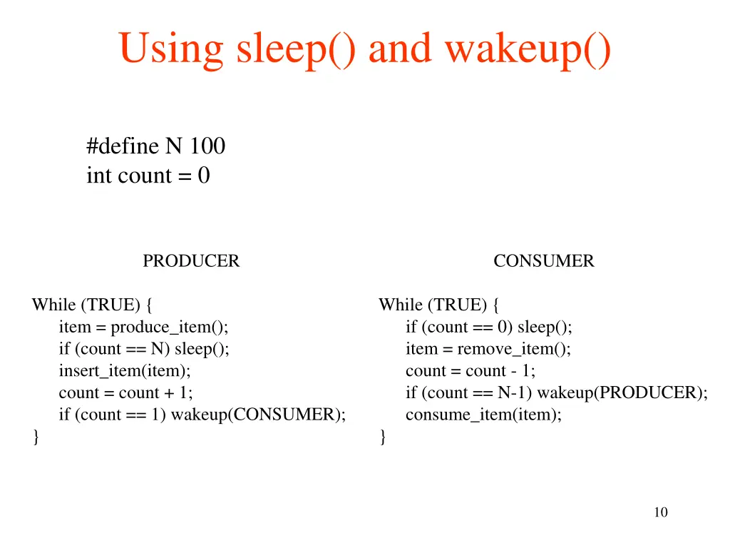 using sleep and wakeup