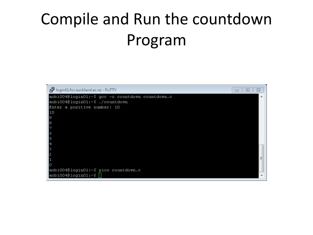 compile and run the countdown program