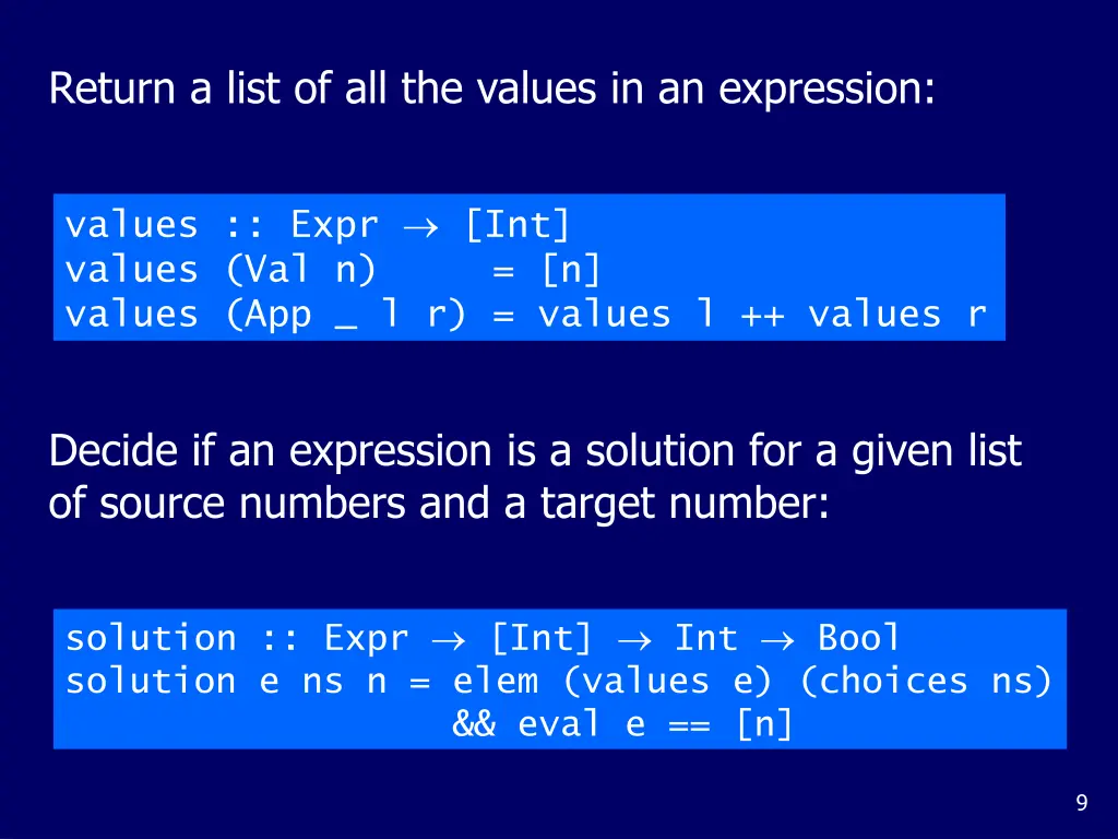 return a list of all the values in an expression