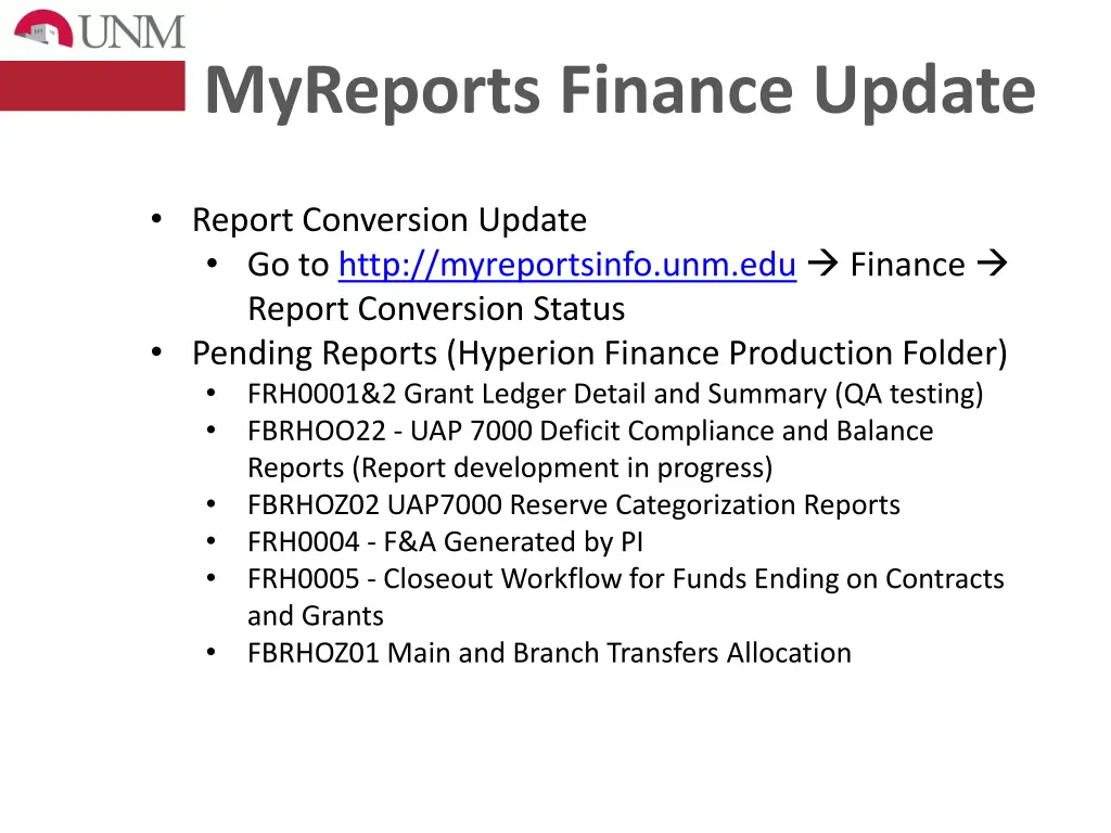 myreports finance update