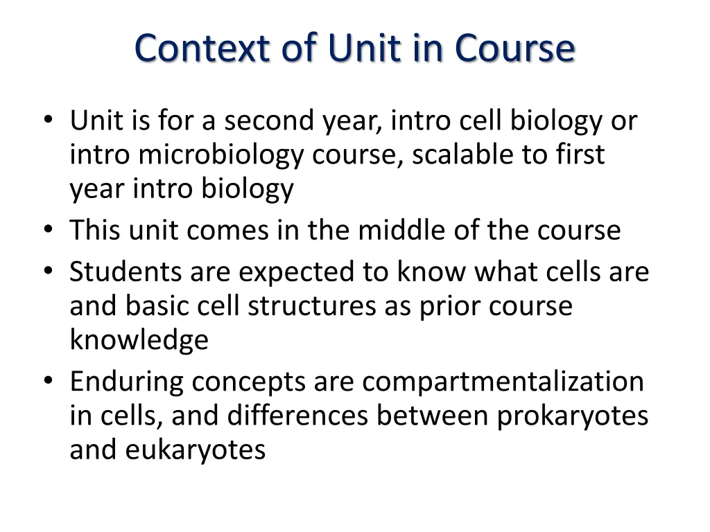 context of unit in course