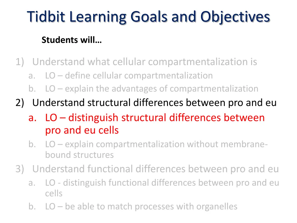 tidbit learning goals and objectives