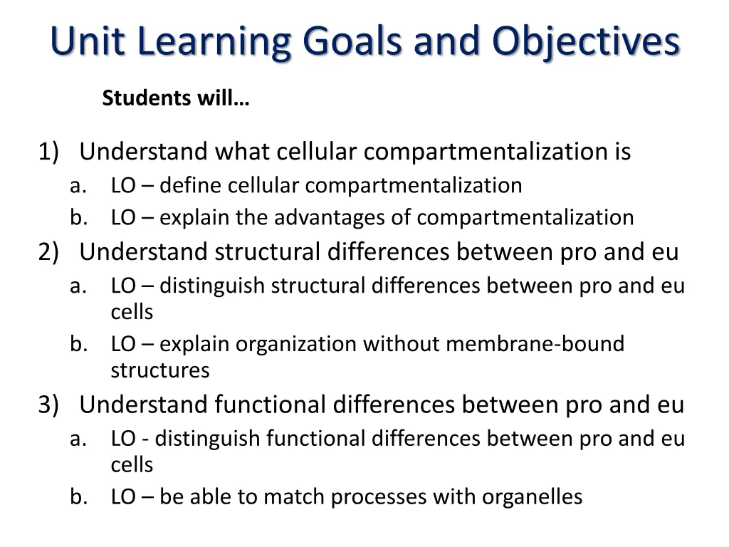 unit learning goals and objectives