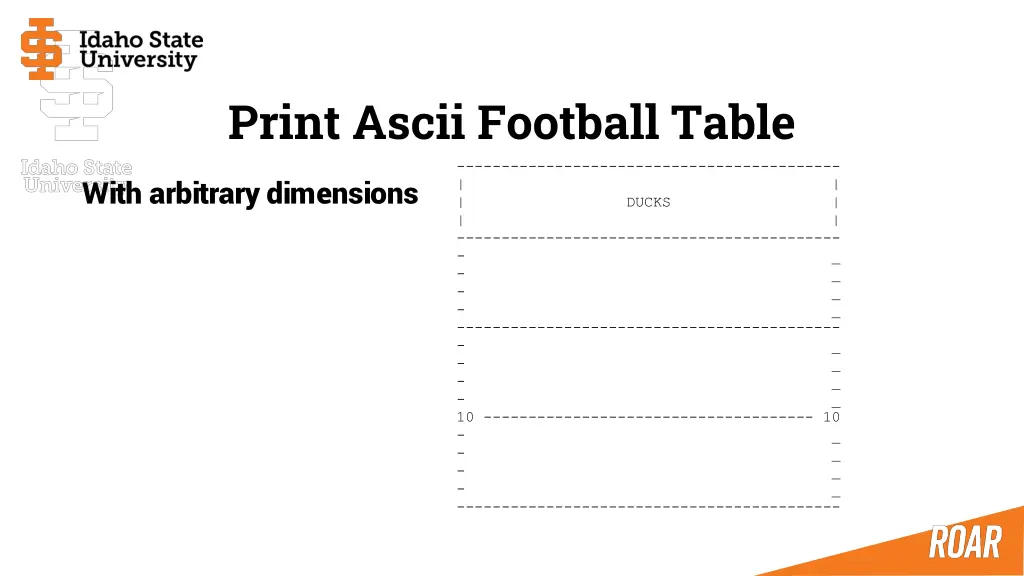 print ascii football table