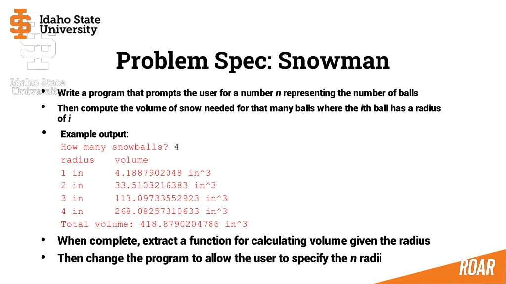 problem spec snowman