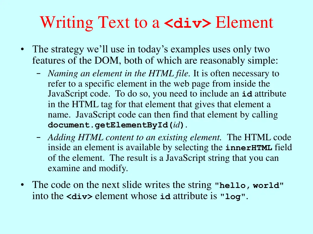 writing text to a div element