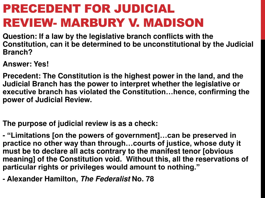 precedent for judicial review marbury v madison