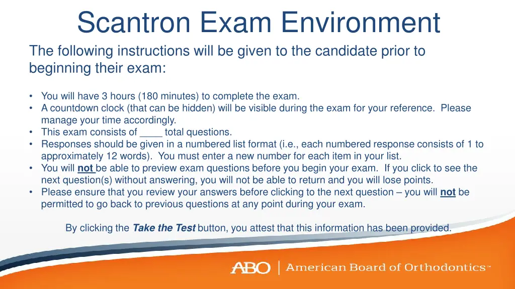 scantron exam environment the following