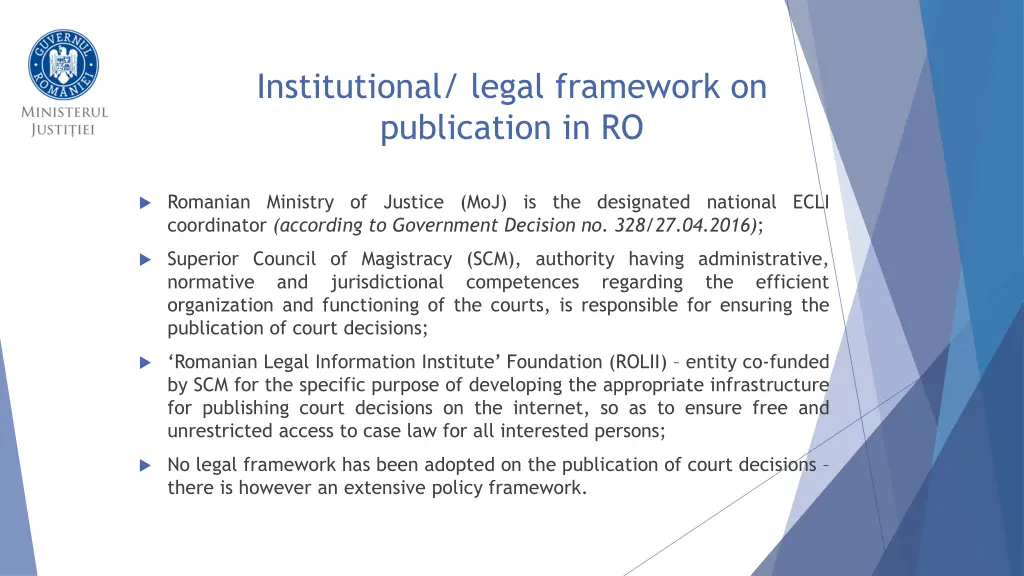 institutional legal framework on publication in ro