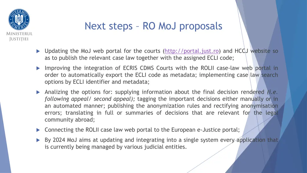 next steps ro moj proposals