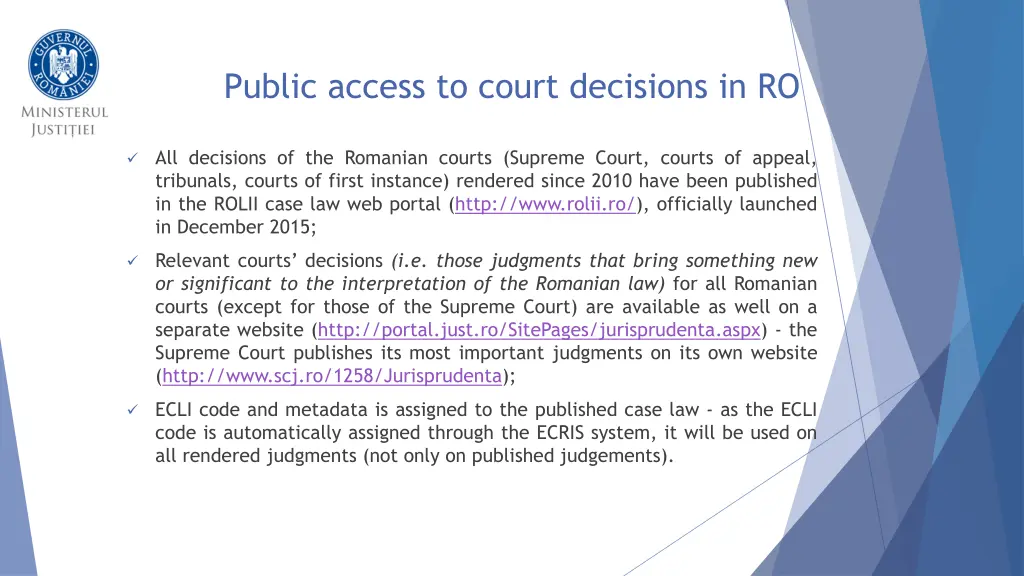 public access to court decisions in ro